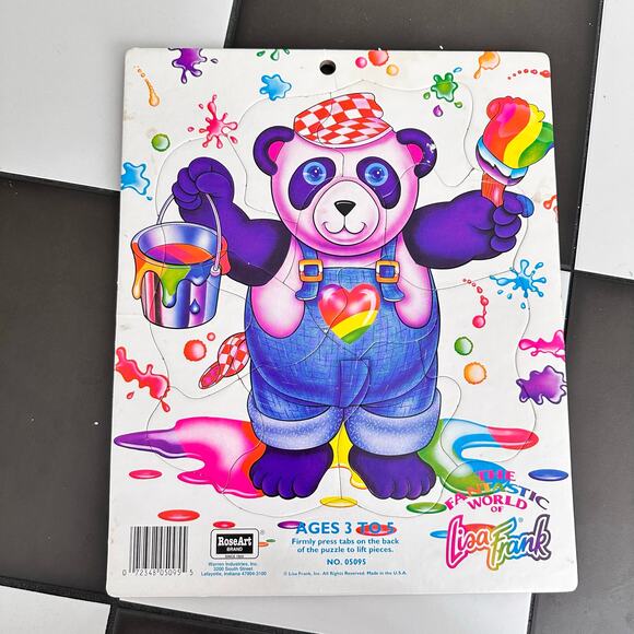 Vintage 90's Lisa Frank Painter Bear Puzzle Tray Panda - Picture 2 of 7